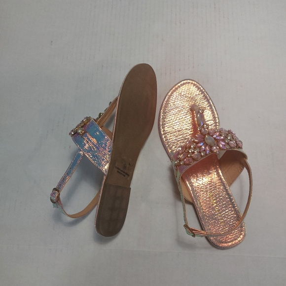 Liliana Woman's Pink Jeweled Ankle Straps T Straps Flat Sandals Size 11M - Picture 7 of 12